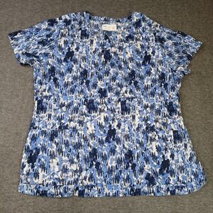 Women's Tasha + Me Blue Pocketed Blue White‎ Floral Scrub Top Size XL